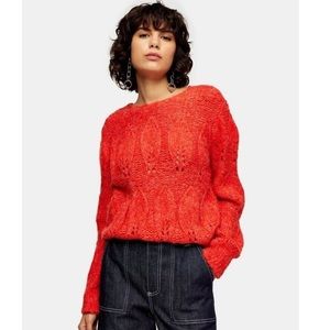 🔥 New Topshop Red Sweater Pointelle Knit Crew Neck Size XS